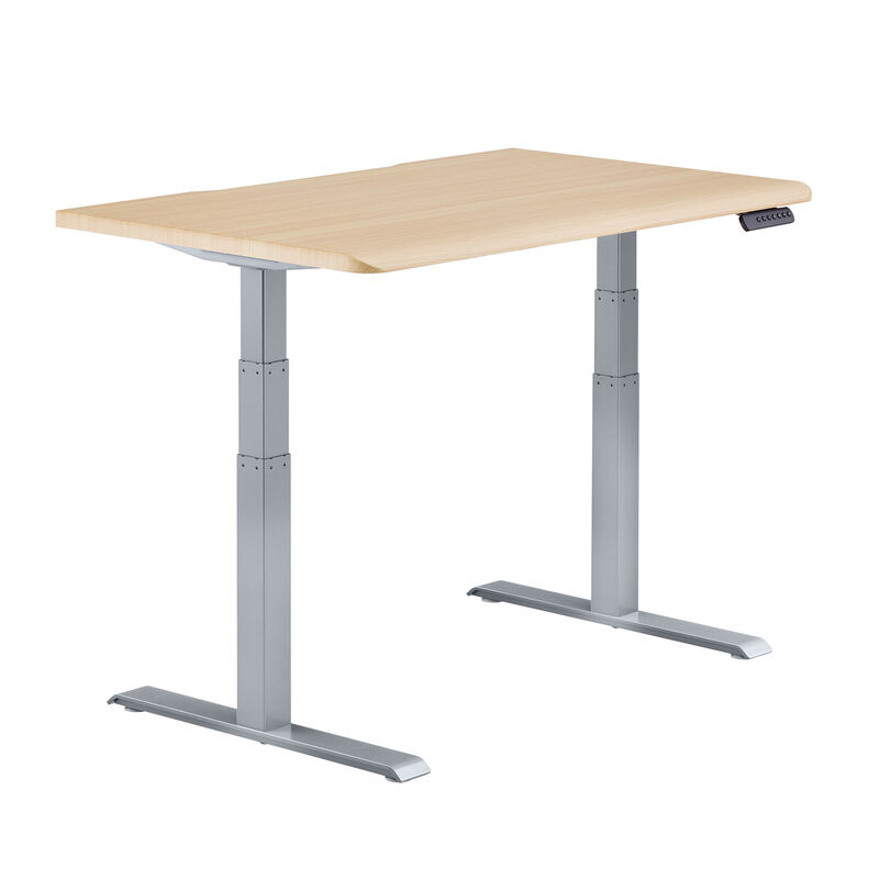Electric Standing Desk with ComfortEdge in 48x30 light wood in raised position image number null